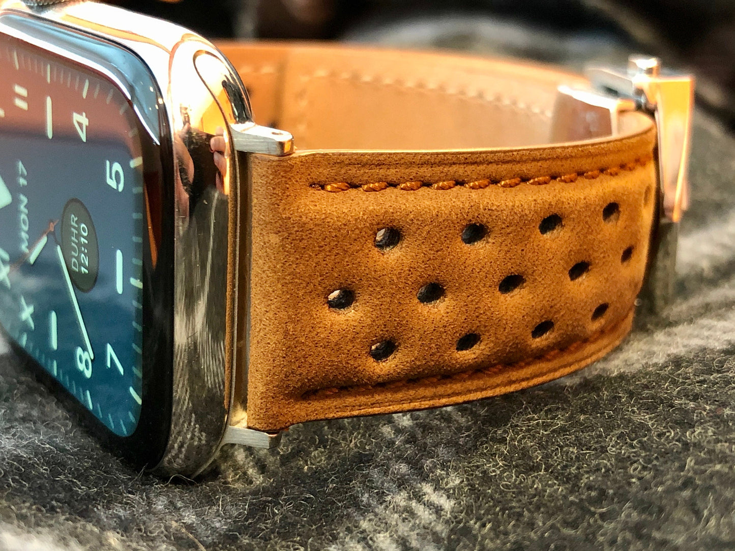 Stradale Rally - Alcantara Apple watch band Series 3 4 5 6 7 SE, 42-45 mm, 38-41 mm Leather watch band, Iwatch, watch leather band brown tan