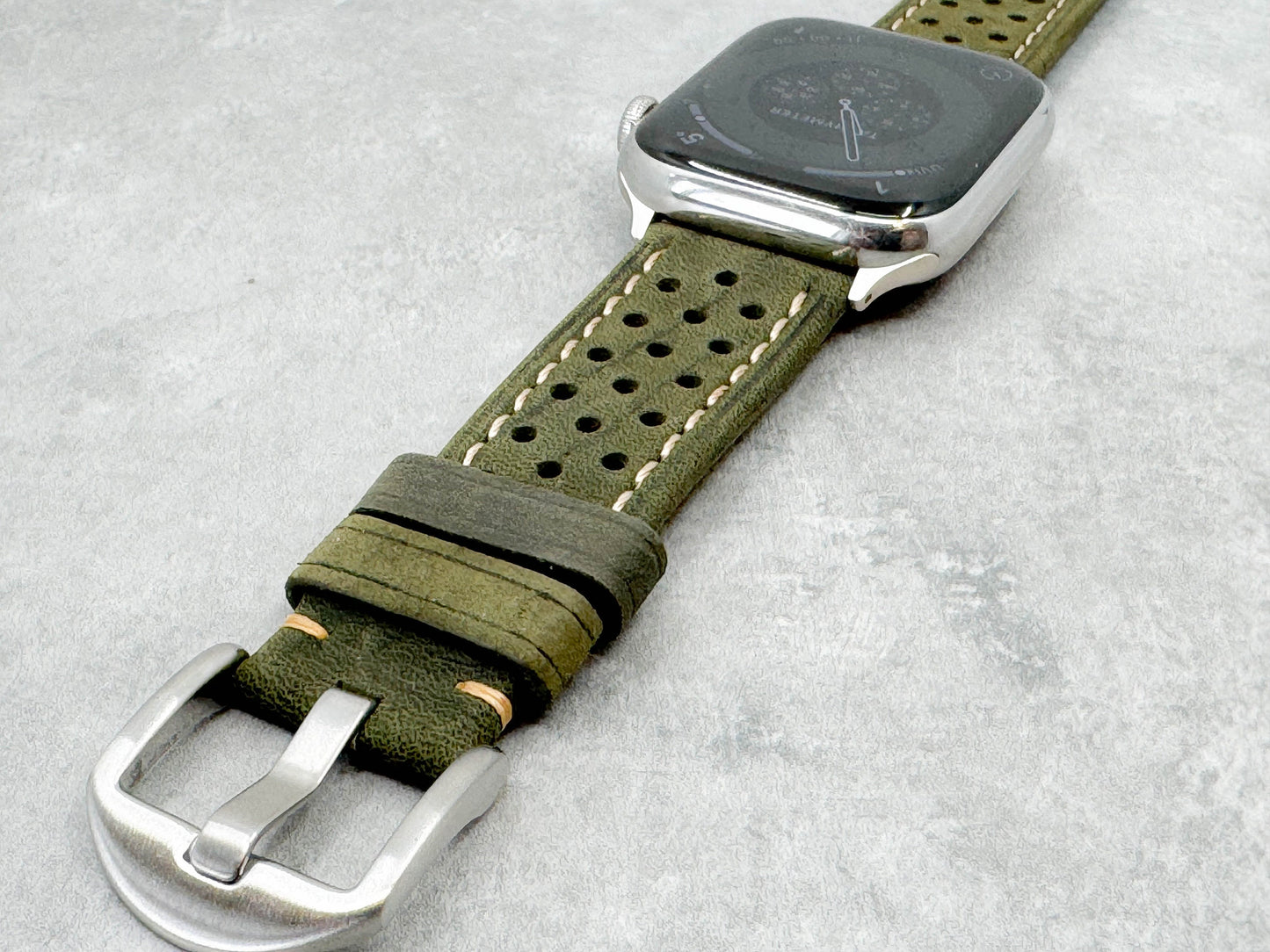 Heritage Racer - Apple watch band Series 3 4 5 6 7 SE, 42-45 mm, 38-41 mm Leather watch band, Iwatch, watch leather band olive green